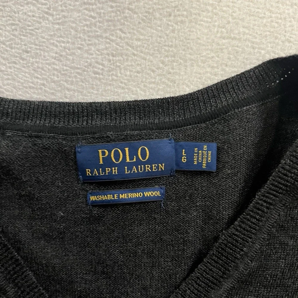 Polo Ralph Lauren Merino Wool Sweater Men's Size Large Charcoal Gray Washable
